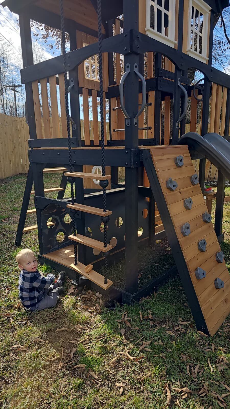 Kids playset in backyard